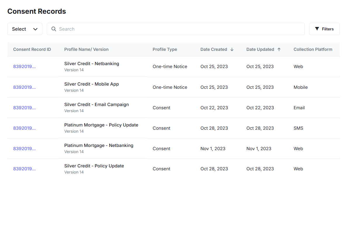 Consent records preview