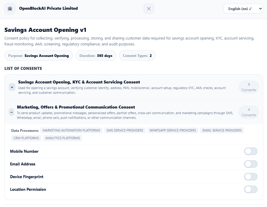 Consent notice preview